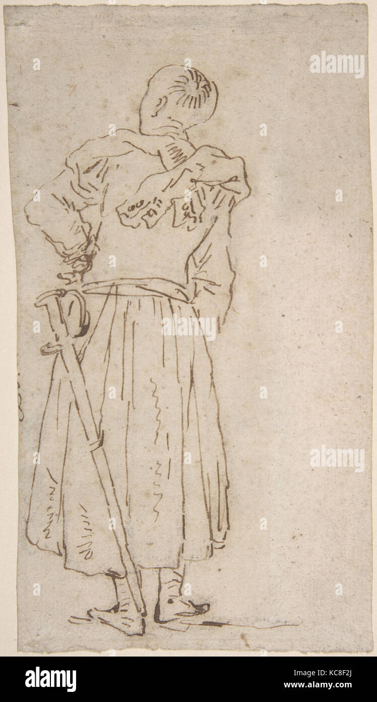 Back View of a Man in a Long Coat with a Sword, Anonymous, Italian 