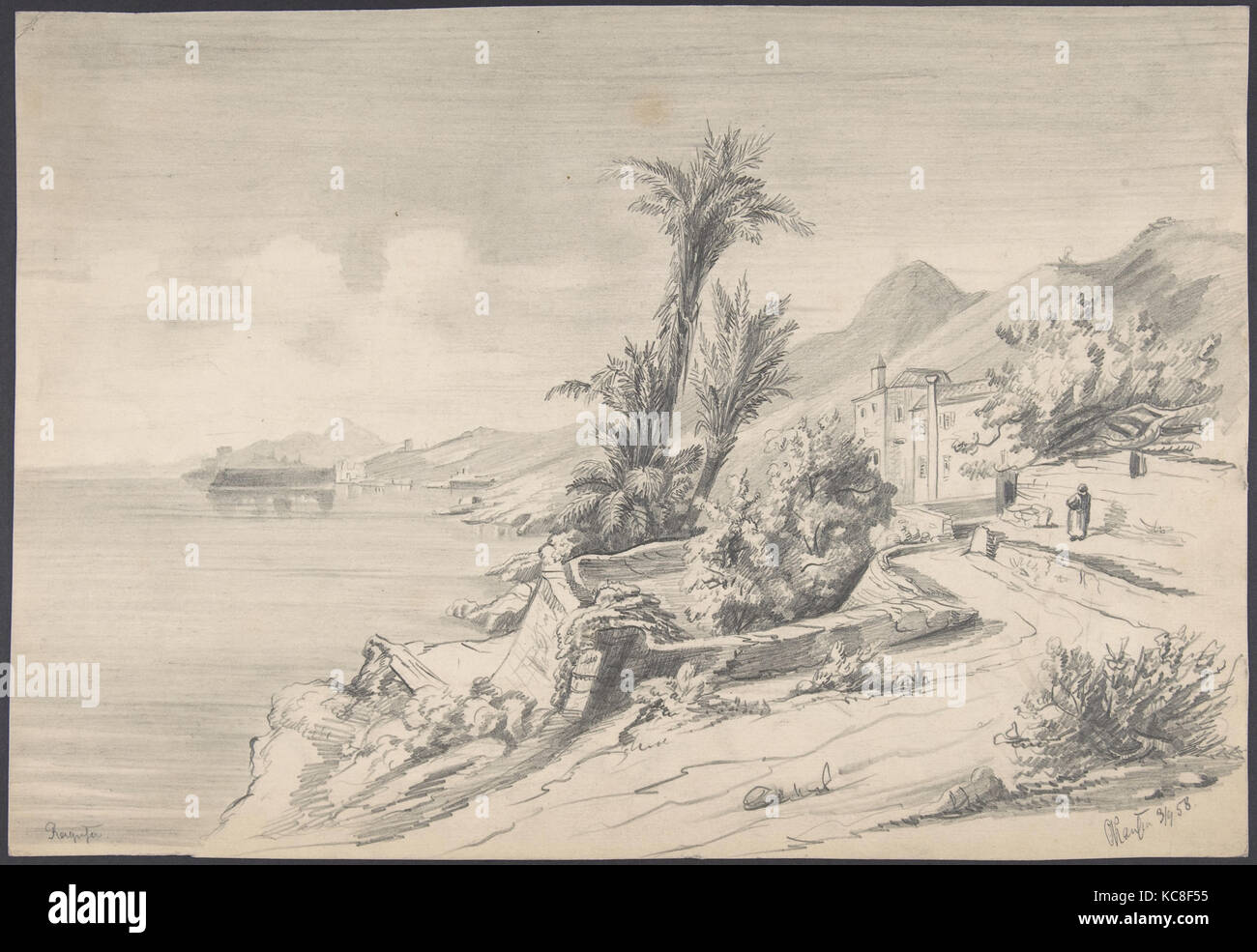 Mediterranean landscape (recto); Mountains (verso), Alexandre Calame, 1830–64 Stock Photo