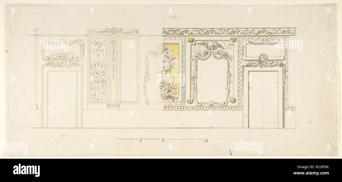 Design for an Interior Wall Decoration of a Palazzo with Two Doorways and a Decorated Panelling with Trophies, Anonymous Stock Photo