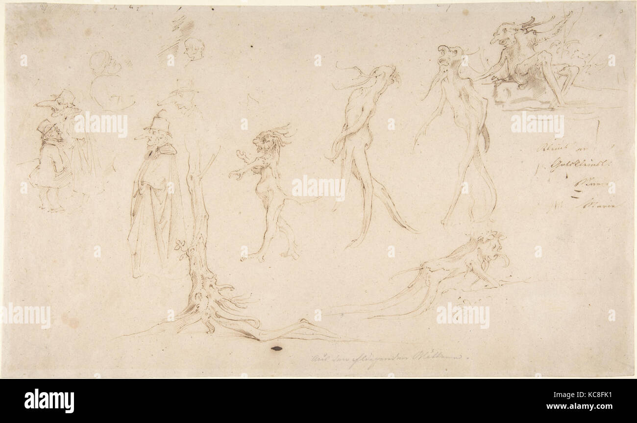 Studies of Imaginary Woodland Creatures and Other Figures, Moritz von Schwind, mid-19th century Stock Photo