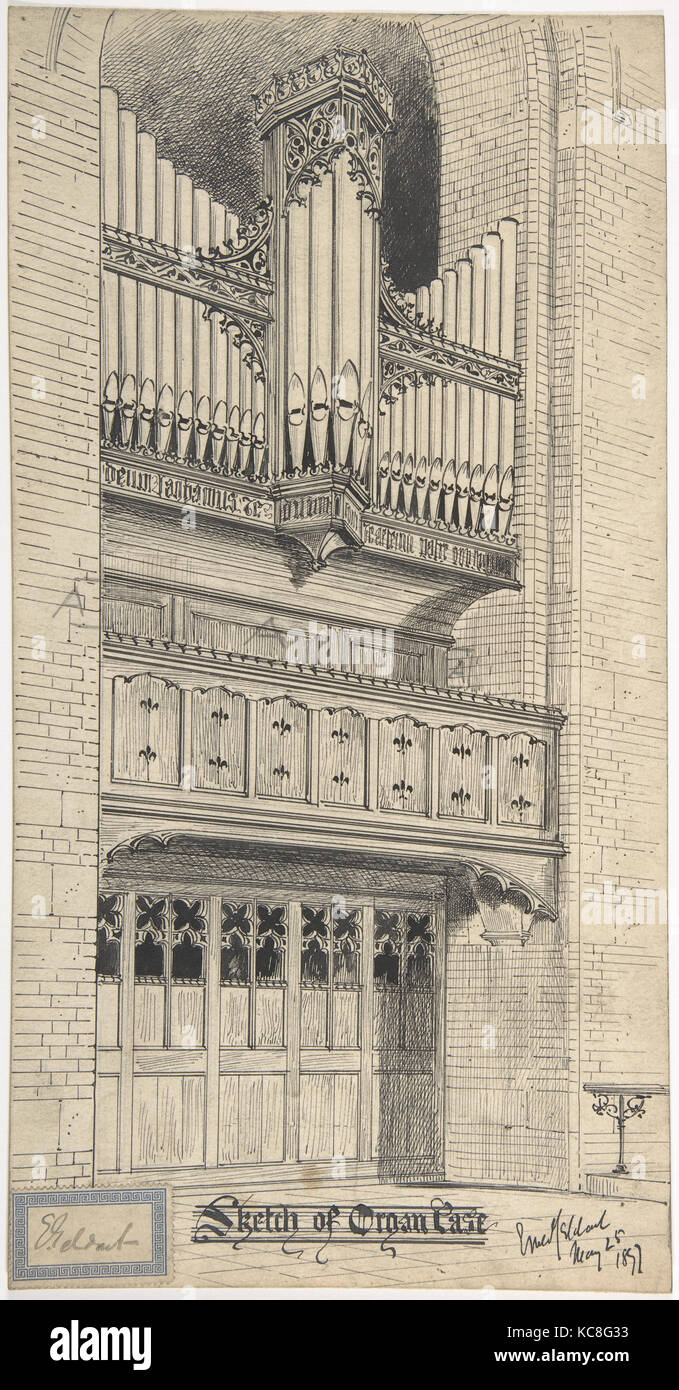 Sketch of an Organ case, 1897, Pen and black ink over graphite, sheet ...