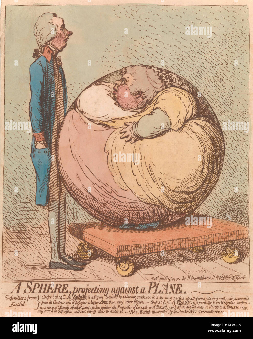 A Sphere, Projecting Against a Plane, James Gillray, January 3, 1792 Stock Photo