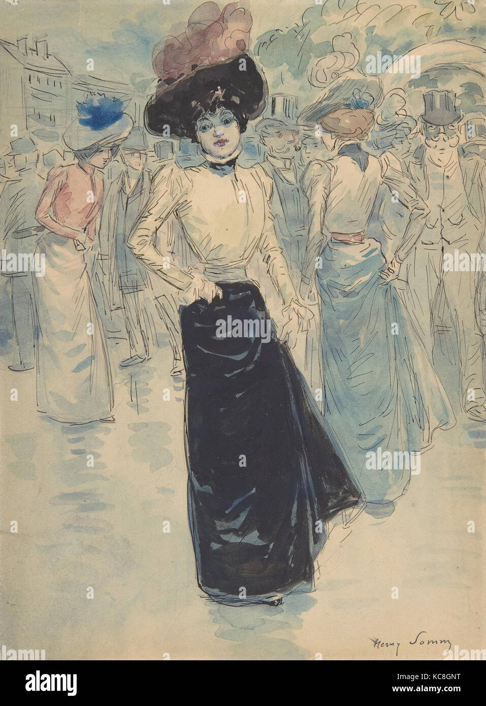 A Parisienne on a Crowded Street, Henri Somm, 1844–1907 Stock Photo