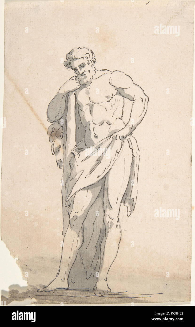 Drawing after Male Statue Leaning on Tree Trunk, Anonymous, French ...