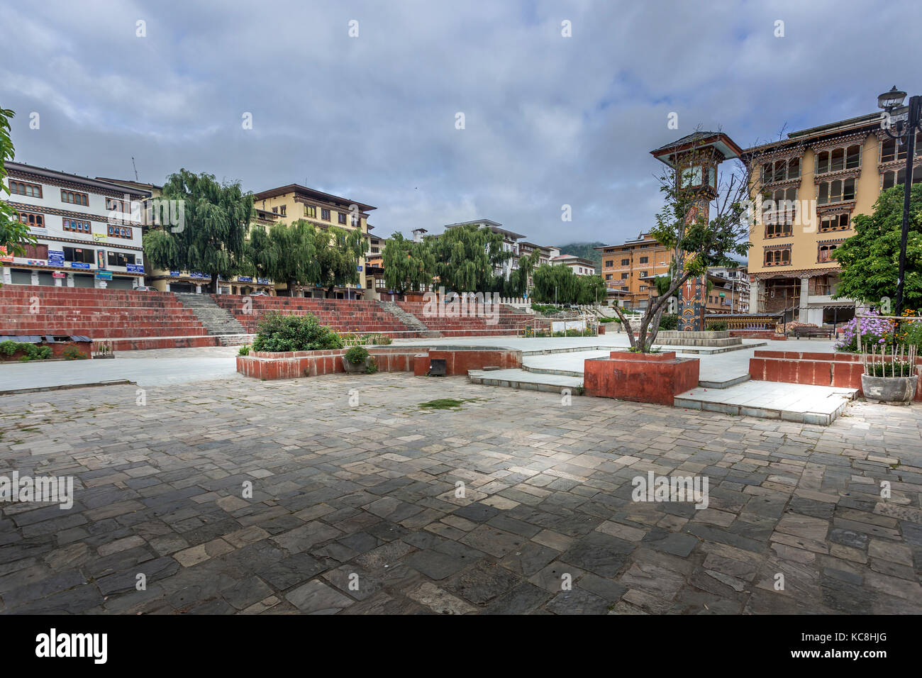 Thimphu main clock square, the centre of the capital city of Bhutan Stock Photo