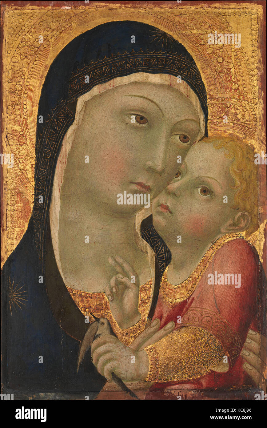 Madonna and Child, about 1450, Tempera on wood, gold ground, Overall, with engaged frame, 16 3/8 x 12 1/8 in. (41.6 x 30.8 cm Stock Photo
