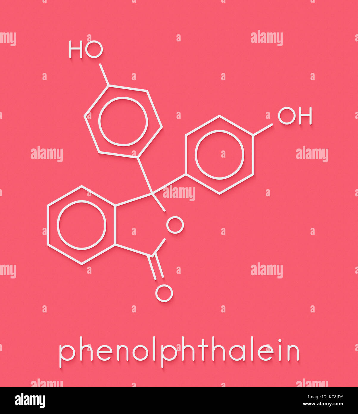 Phenolphthalein indicator molecule. Used in acid base titrations and as
