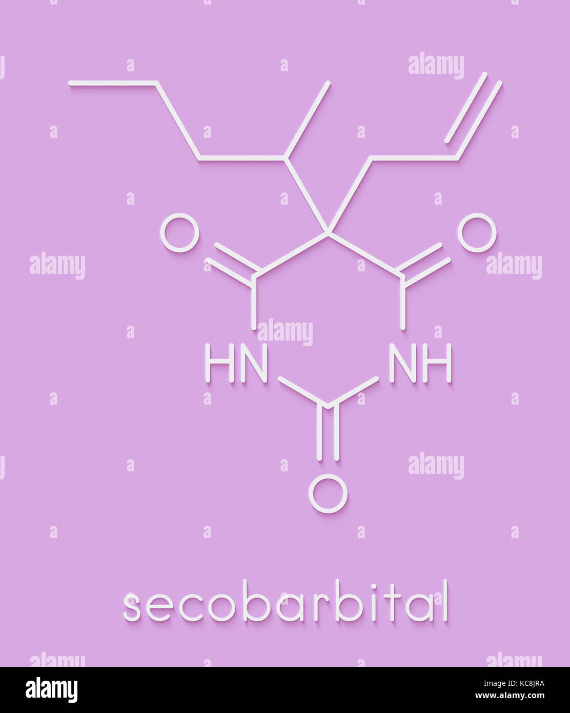 Secobarbital barbiturate sedative, chemical structure. Skeletal formula. Stock Photo