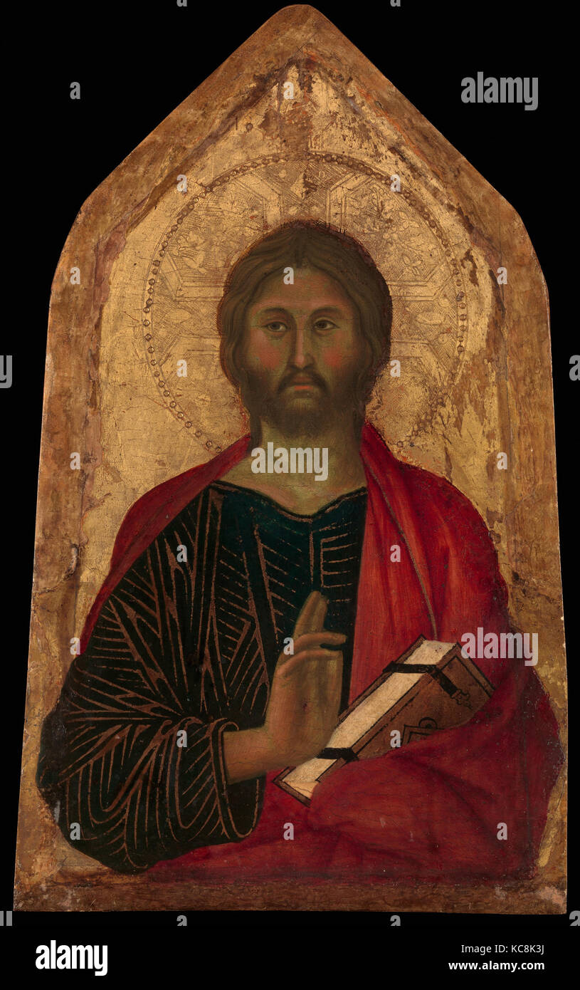Christ Blessing, ca. 1311, Tempera on wood, gold ground, Overall, with shaped top, 15 1/2 x 9 1/2 in. (39.4 x 24.1 cm); painted Stock Photo