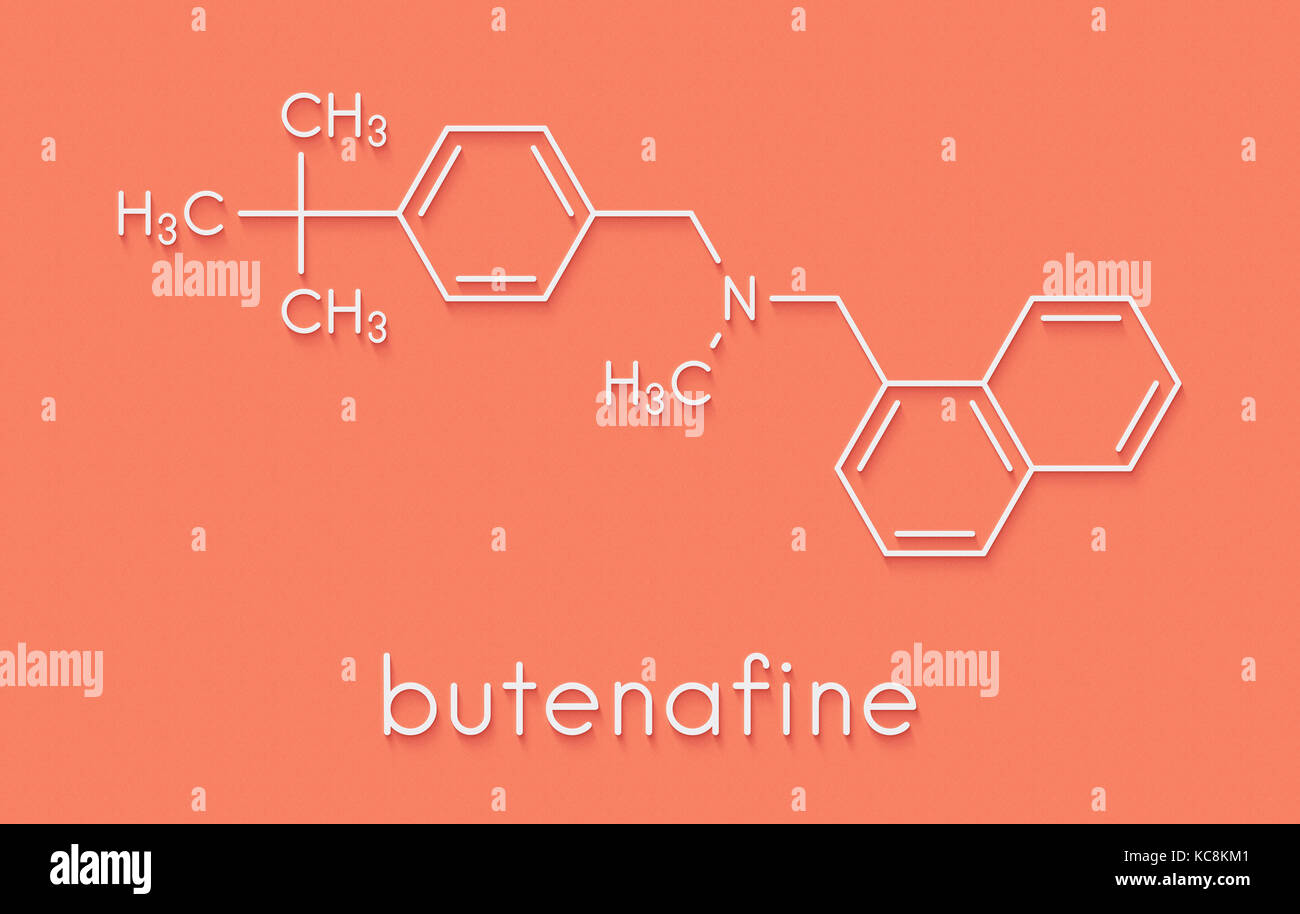 Butenafine antifungal drug molecule. Skeletal formula. Stock Photo