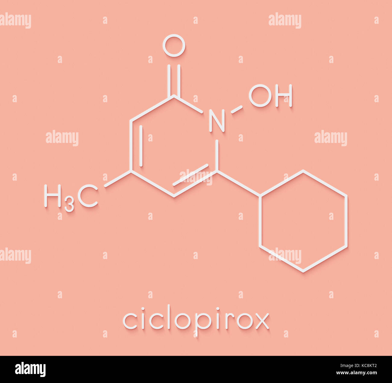 Ciclopirox antifungal drug molecule. Skeletal formula. Stock Photo