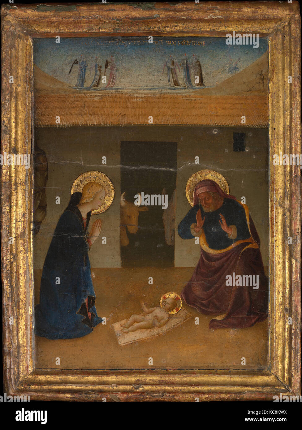The Nativity, Tempera and gold on wood, Overall, with engaged frame, 15 1/4 x 11 1/2 in. (38.7 x 29.2 cm); painted surface 13 x Stock Photo