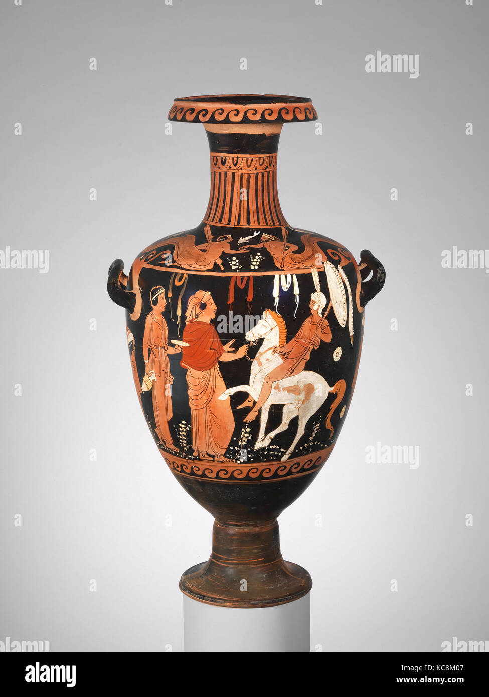 Terracotta hydria (water jar), Late Classical, ca. 350–320 B.C., Greek, South Italian, Campanian, Terracotta; red-figure, H. 23 Stock Photo