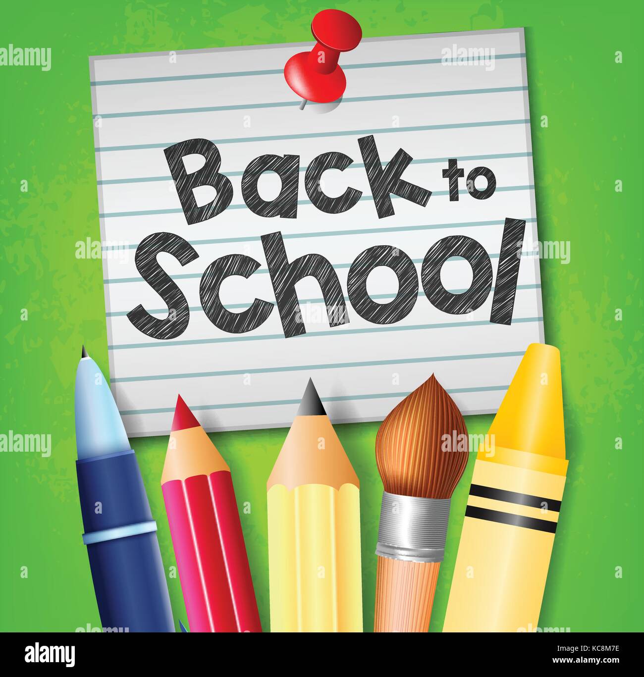 Green Chalkboard with Back to School Text and School Items on White ...