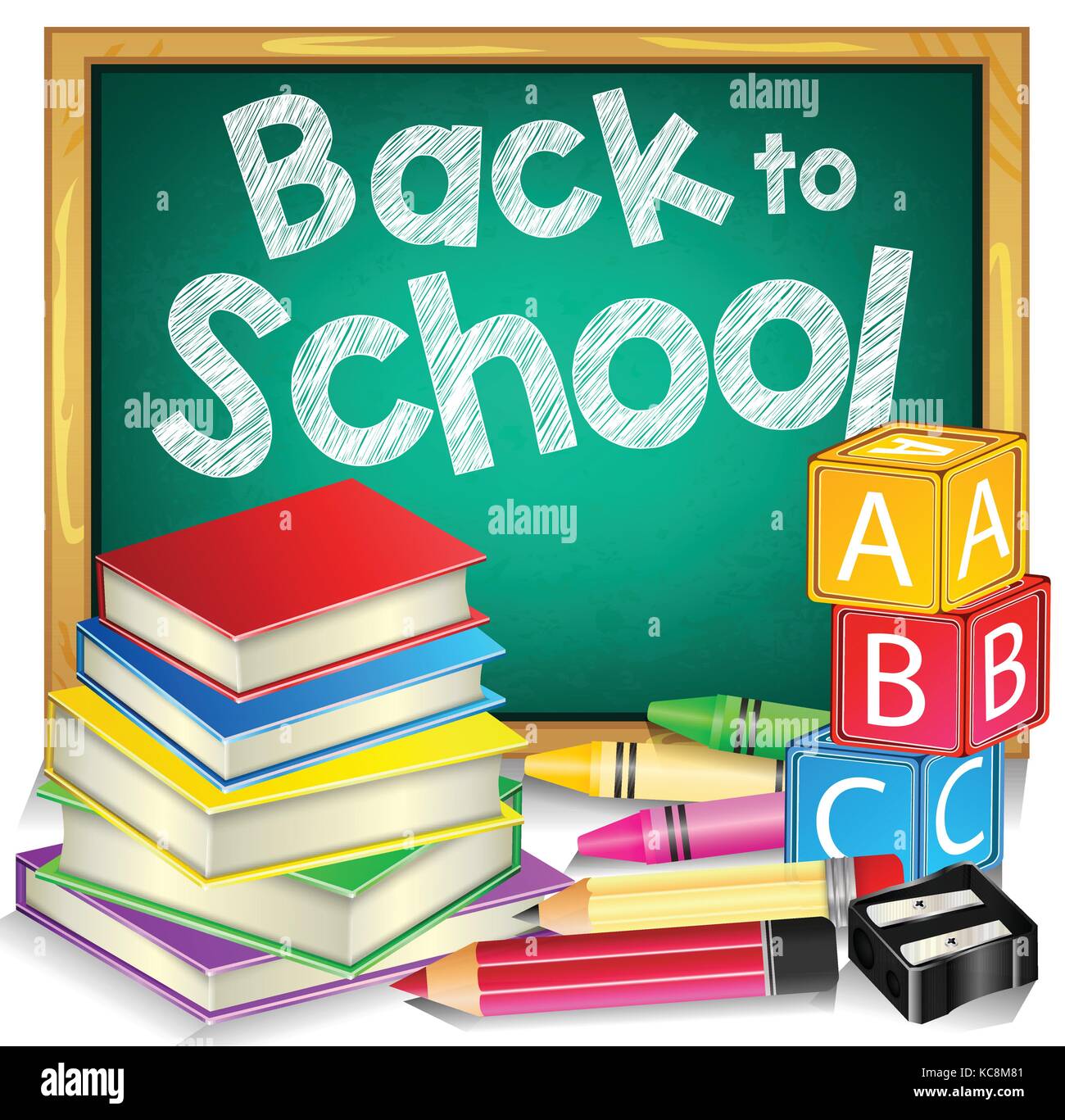 Green Chalkboard with Back to School Text and School Items on White ...