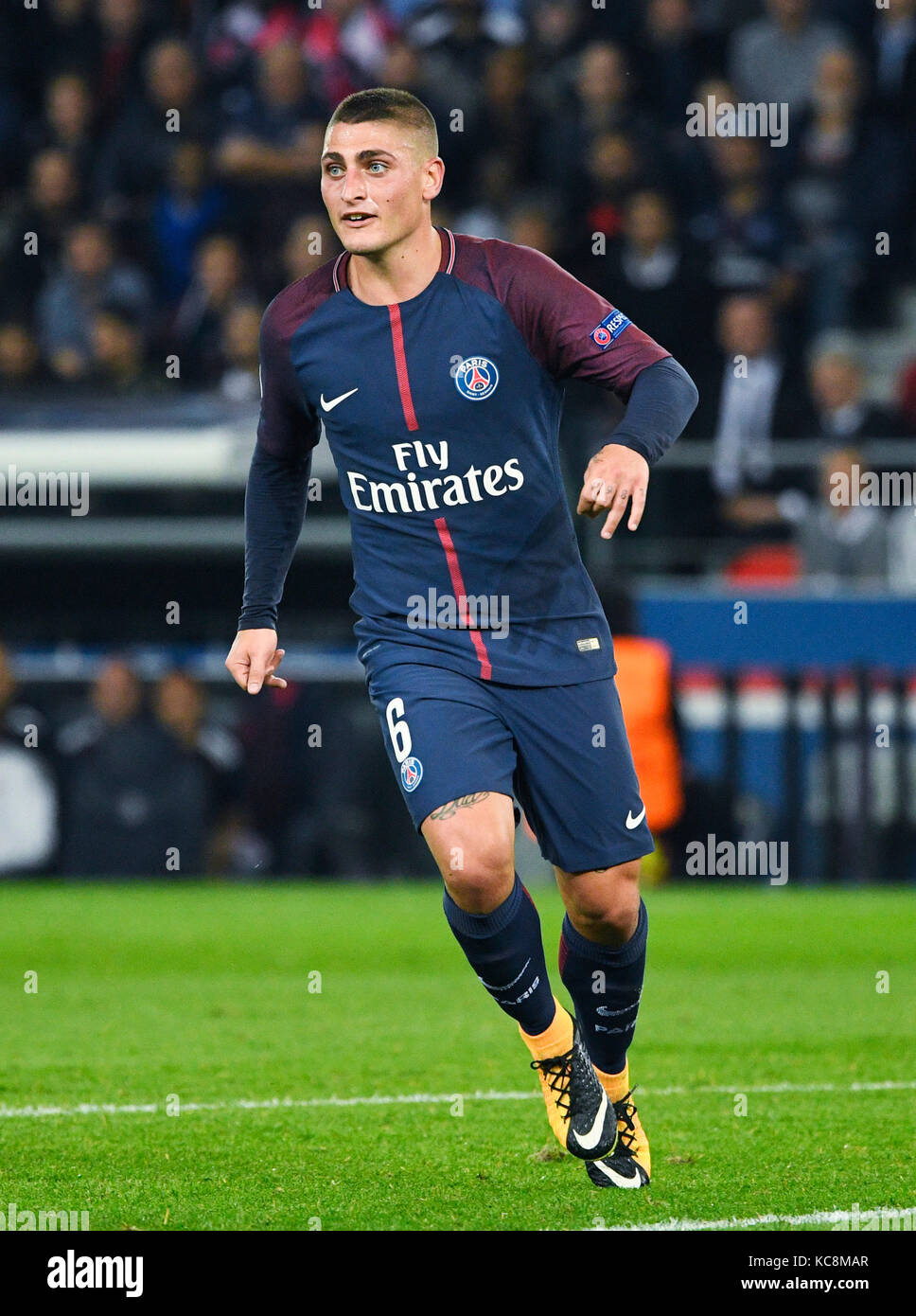 Parc des Princes, Paris, France 27.9.2017, UEFA Champions League Season 2017/18,  group phase matchday 2, Paris Saint-Germain vs. FC Bayern Munich (MŸnchen)  3:0 ---- Marco Verratti (Paris Stock Photo - Alamy