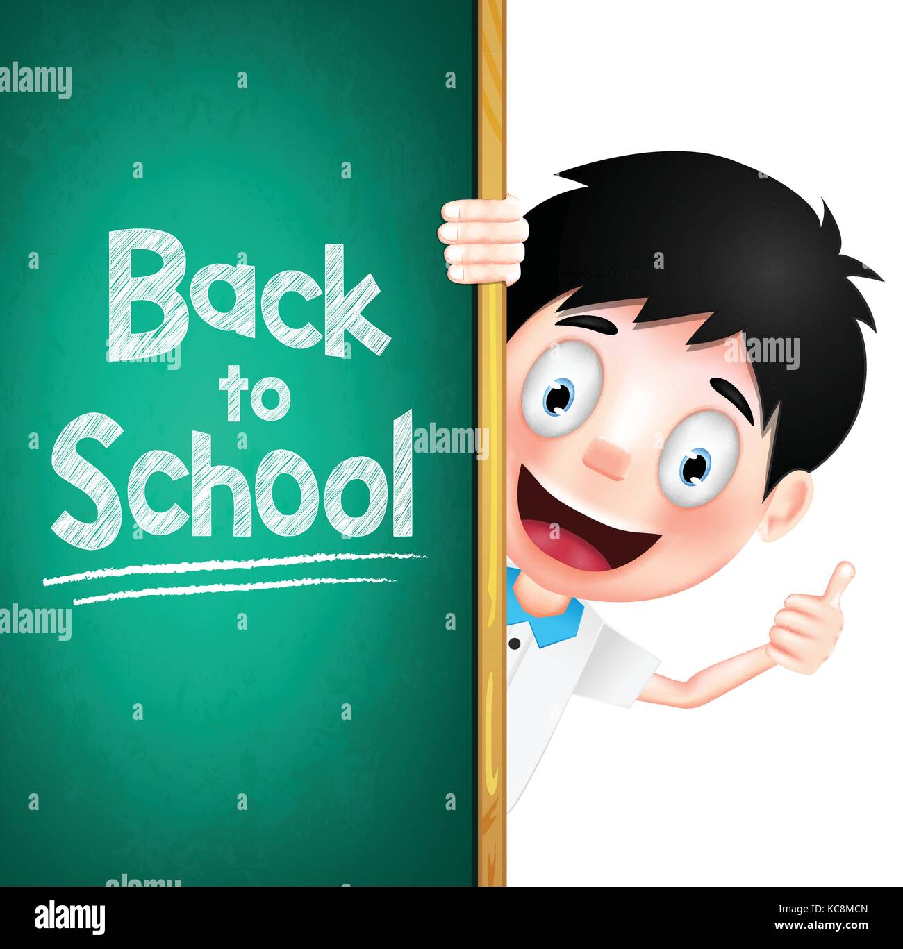 Back to School Text on Green Chalk Board with Boy Student Character at ...