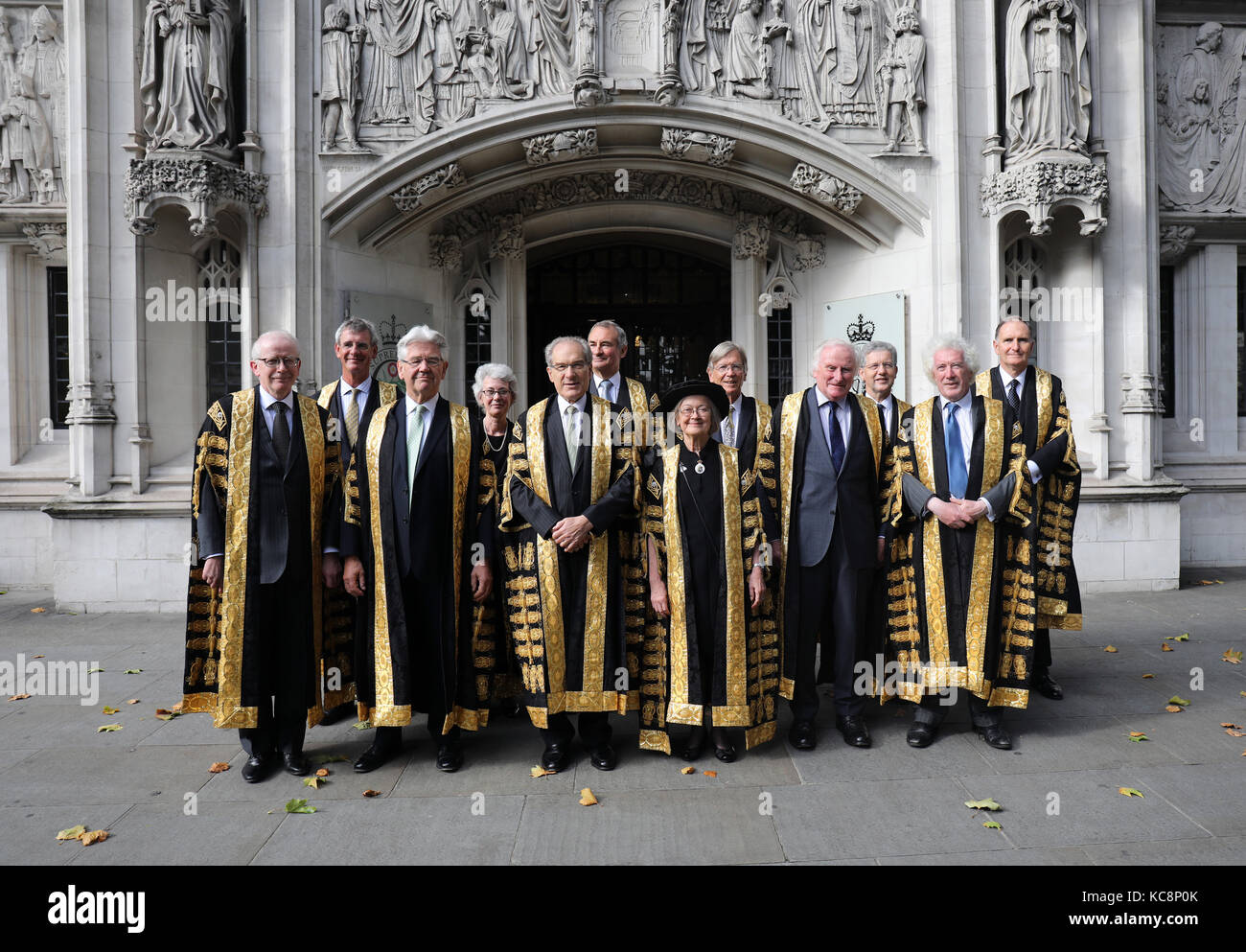 Pic shows: Lady Hale sword in as first Supreme Court head justice.  Left to right; Front row - Lord Reed, Lord Wilson, Lord Mance, Lady Hale, Lord Ker Stock Photo