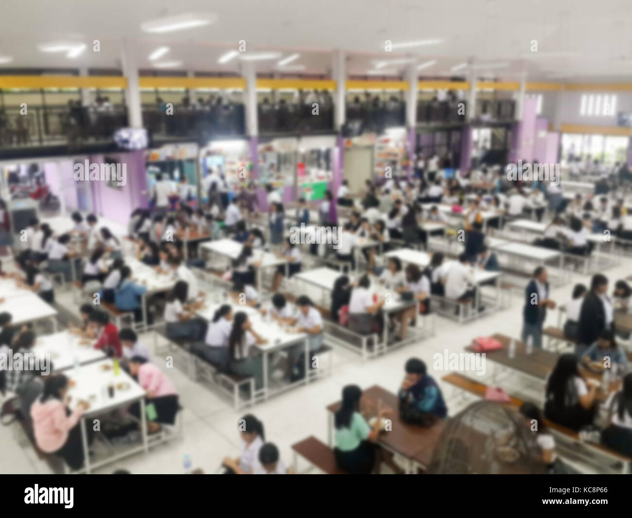 Blur image Canteen Dining Hall Room, A lot of people are eating food in