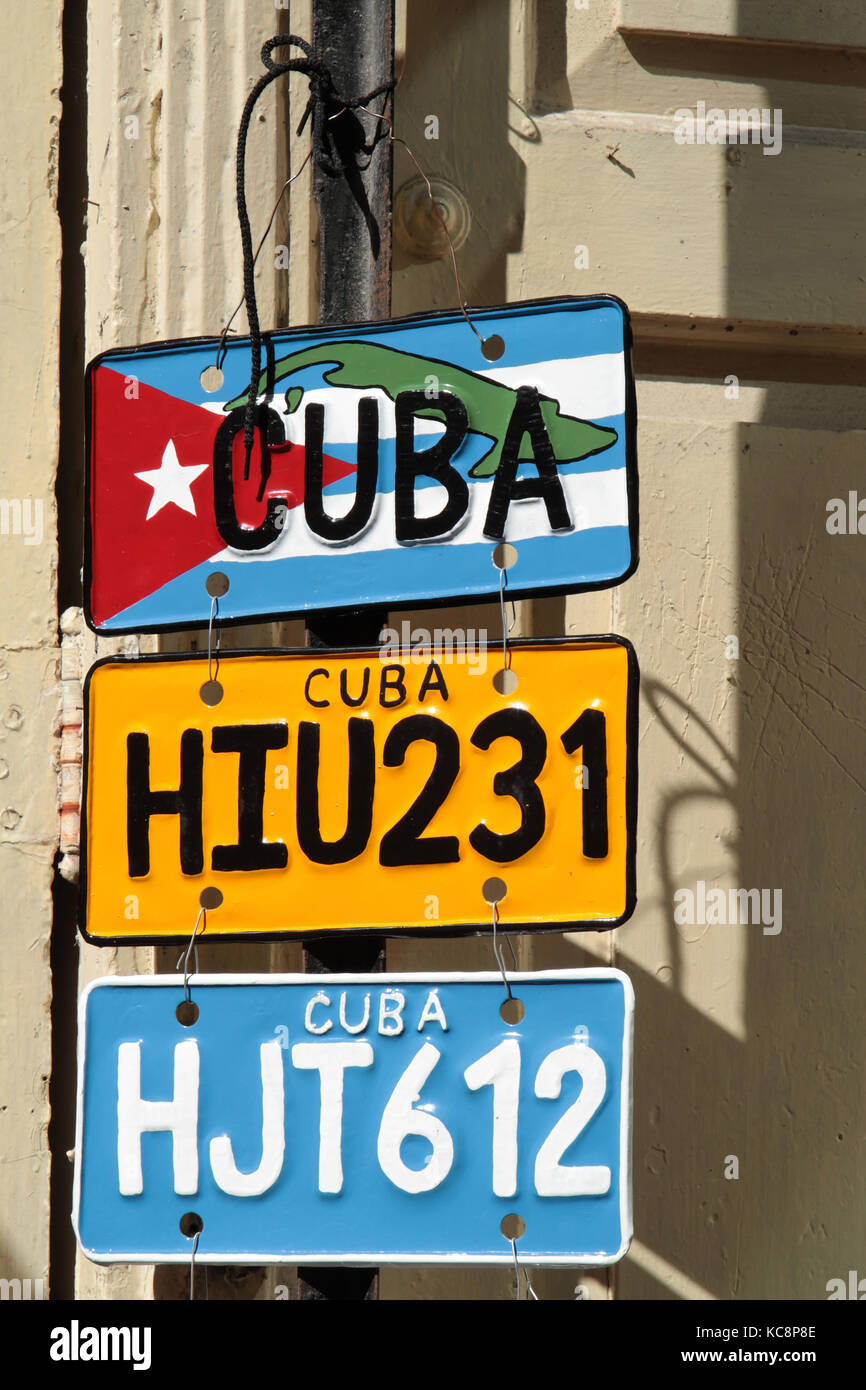 HAVANA, CUBA, FEBRUARY 16, 2014 : Cuban license plates for sale in the