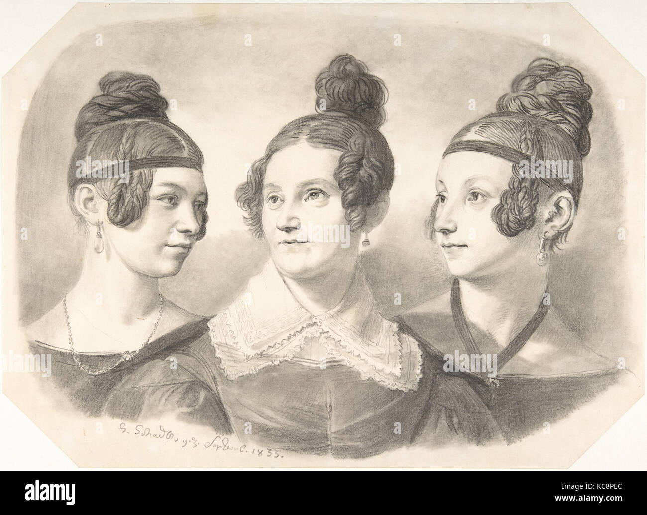 Portrait of Frau von Oppen and Her Two Daughters, Johann Gottfried Schadow, 1835 Stock Photo