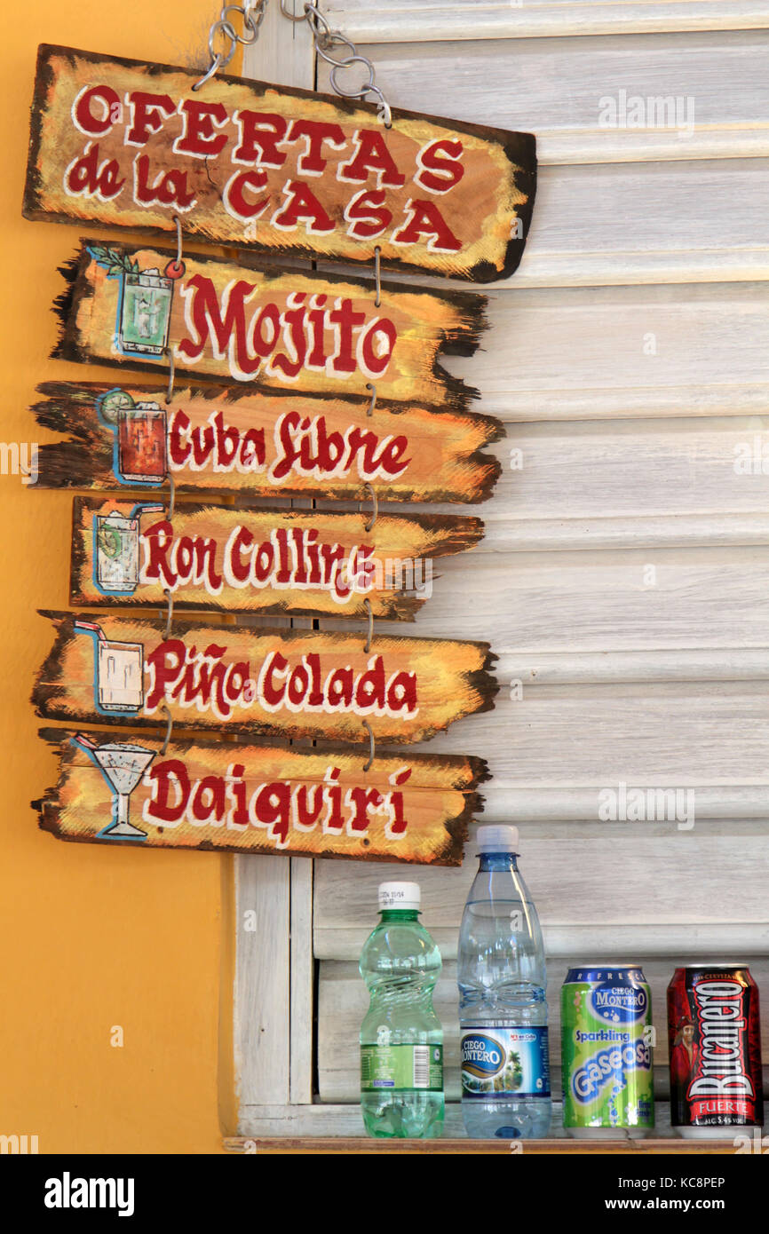 VINALES, CUBA, FEBRUARY 21, 2014 Advertising for drinks and cuban cocktails. The majority of