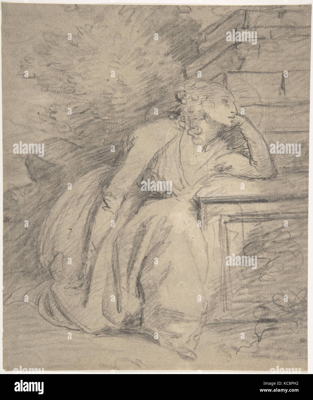 Study of a Seated Woman, 1778–1810, Black and white chalks on off-white laid paper, Sheet: 10 5/8 × 8 15/16 in. (27 × 22.7 cm Stock Photo