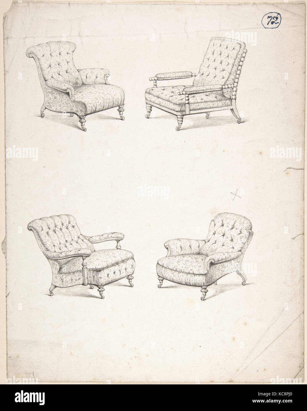 Designs for Four Upholstered Chairs, Charles Hindley and Sons, 1841–84 Stock Photo