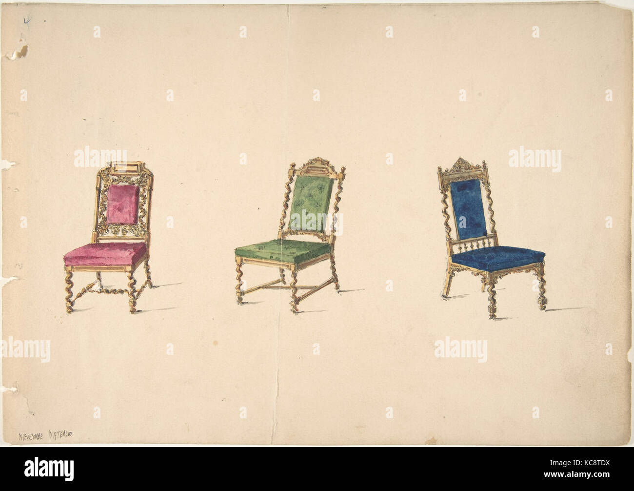 Designs for Three Chairs with Turned Legs and Backs, Anonymous, British ...