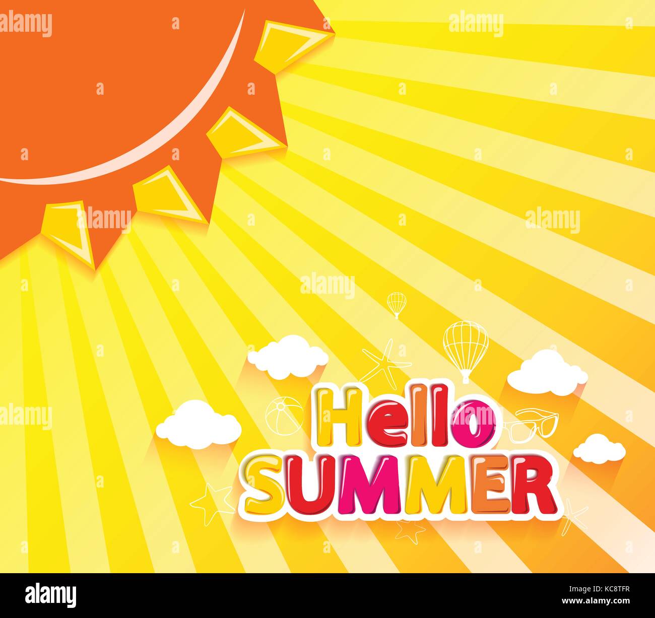 Hello Summer Vector Illustration with Sun and Summer Icons in Orange ...