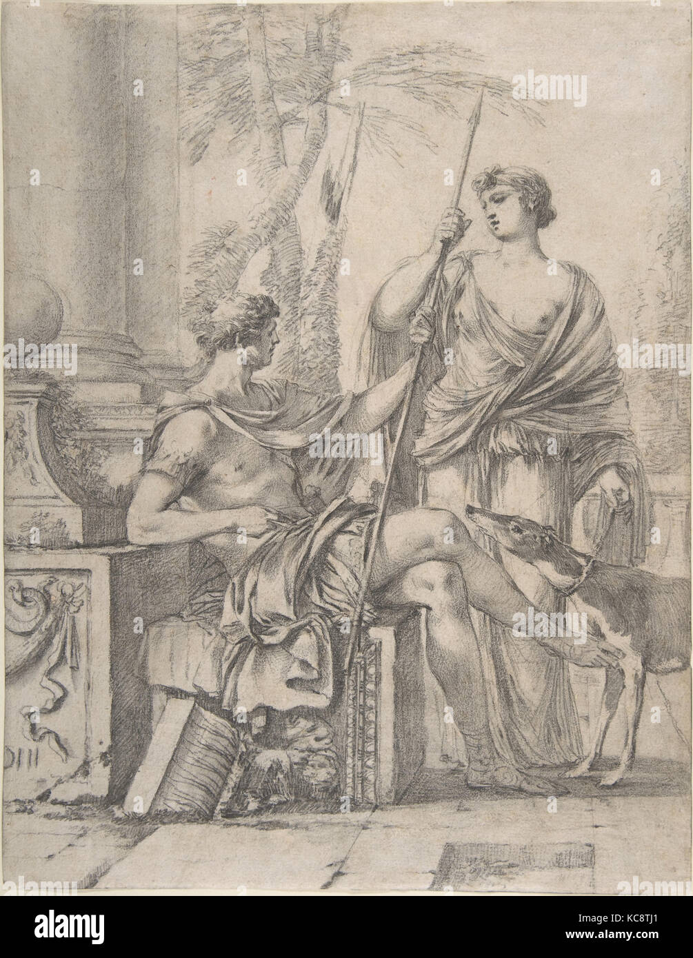 Cephalus Receiving the Spear and Hound from Procris, Laurent de La Hyre, ca. 1644 Stock Photo