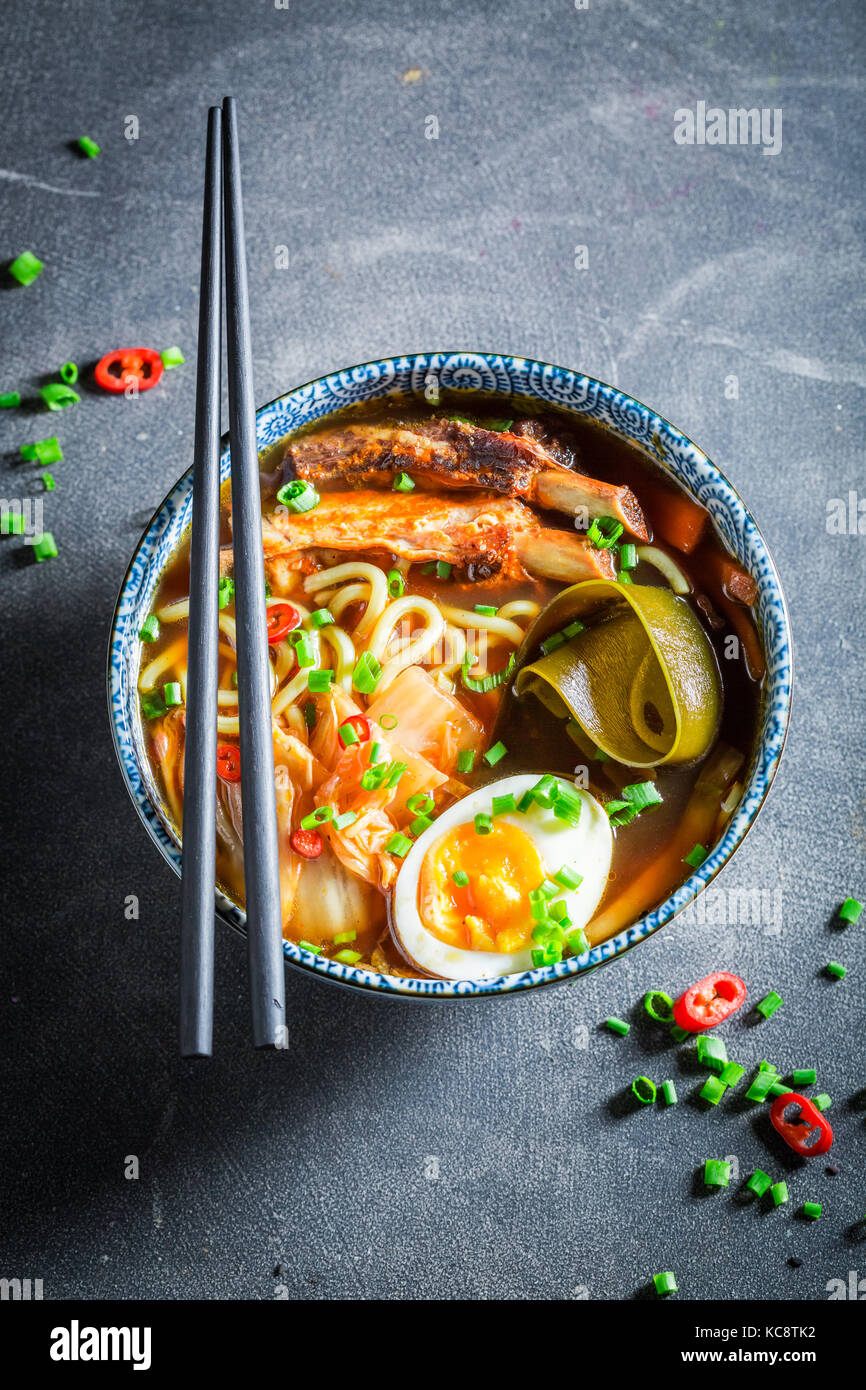 Delicious Kimchi soup with ribs and eggs Stock Photo Alamy