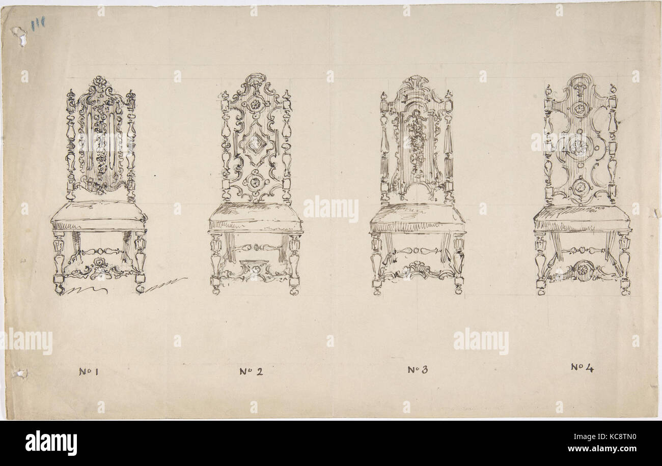 Design for Four Seventeenth Century Style Chairs, Anonymous, British ...