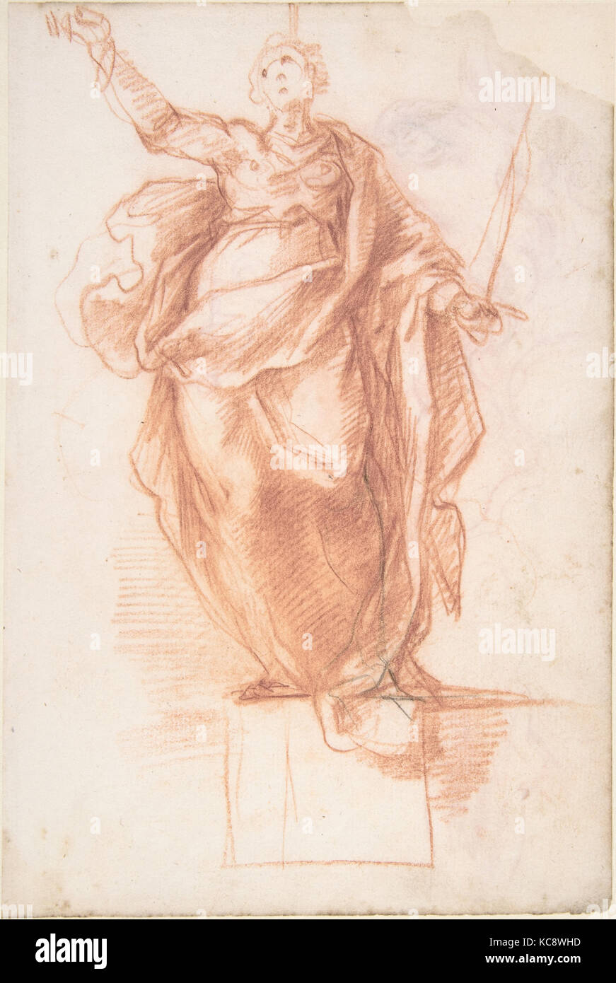 Allegorical Figure of Religion (recto); Study of a Griffon and of a Seated Figure (verso), attributed to Cherubino Alberti, 1553 Stock Photo