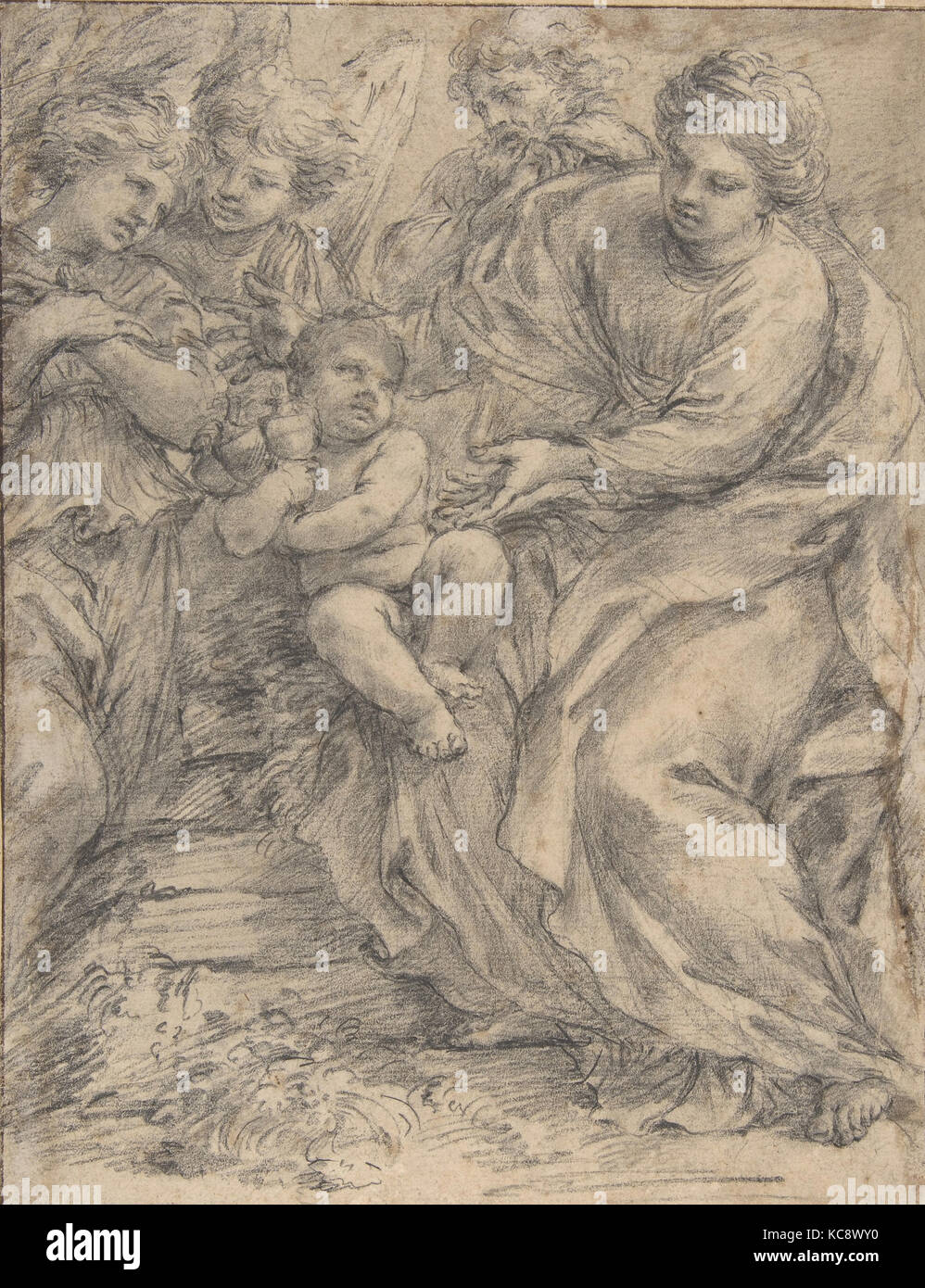 The Holy Family with Two Angels, Alessandro Algardi, 1598–1654 Stock Photo