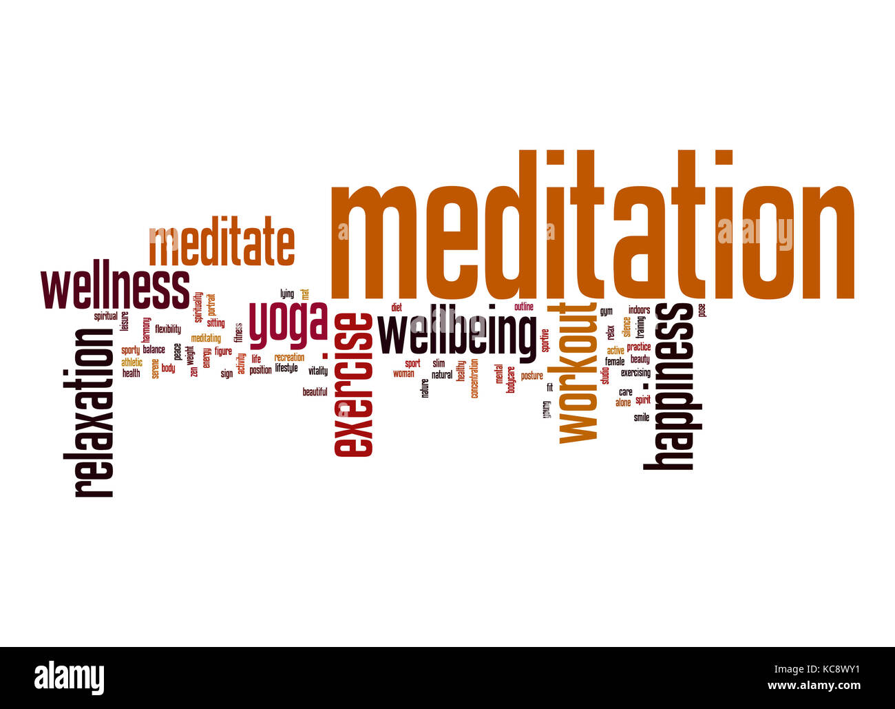 Meditation word cloud with white background image with hires rendered