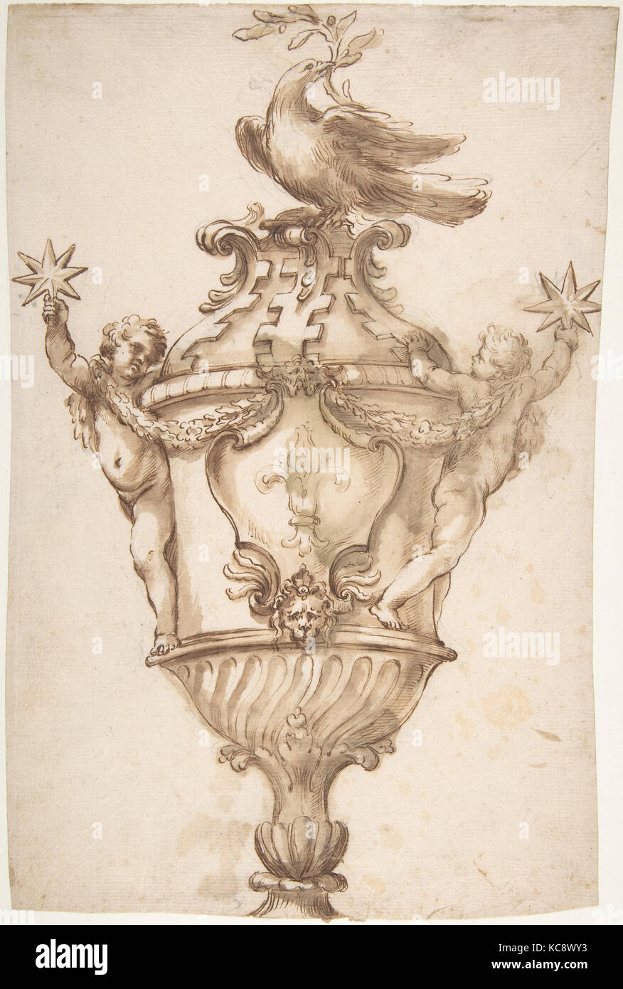 Design for a Covered Vase with the Arms of the Aldobrandini and Pamphilj Families, Alessandro Algardi, ca. 1647 Stock Photo