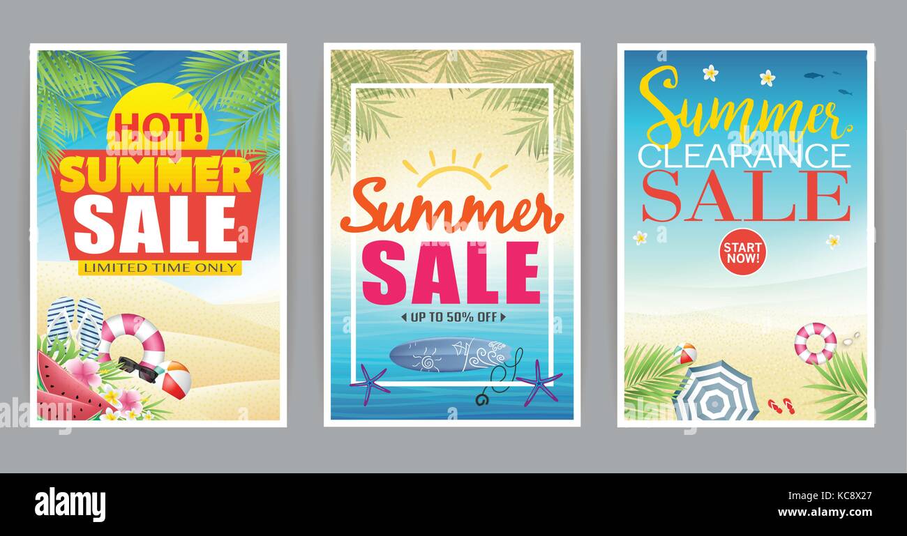 Summer Sale Poster with Colorful and Creative Beach Background Vector ...