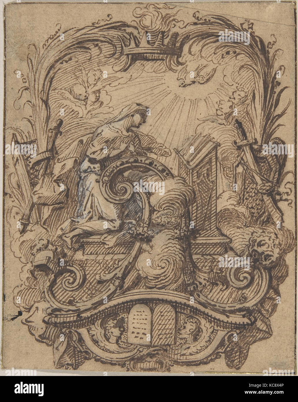 Study for a Decorated Initial A with the Annunciation, Gilles-Marie Oppenord Stock Photo