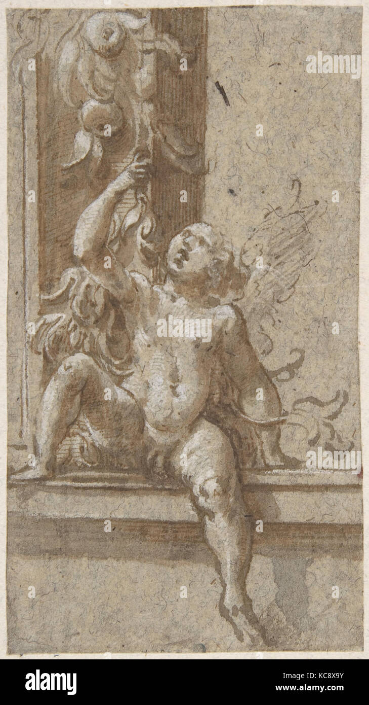 A Putto Seated on a Frame, Girolamo Mazzola Bedoli, ca. 1538–40 Stock Photo