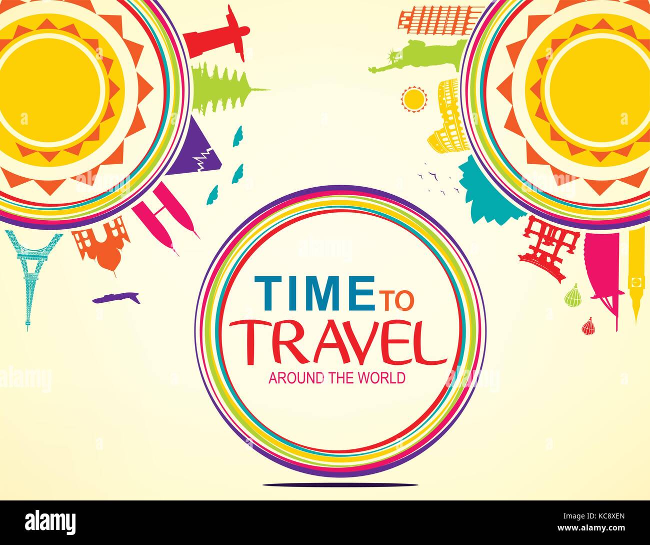 Time to Travel Around the World Colorful Vector Pop Art with Space for ...