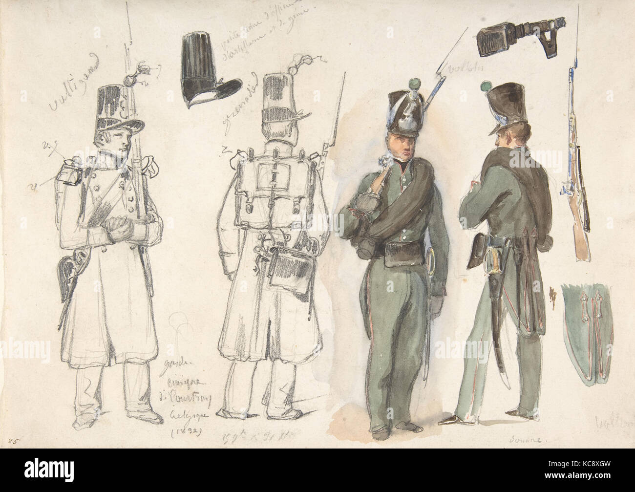 Uniforms of the civil guard in Courtray, Belgium, Auguste Raffet, 1832 Stock Photo