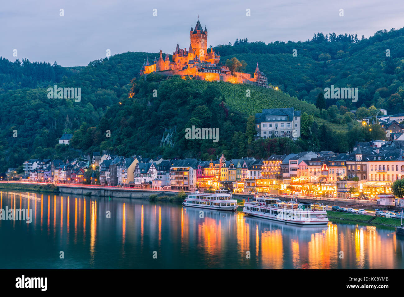 Reichsburg Cochem Castle is more than a castle. It is the largest hill-castle on the Mosel, Germany. Stock Photo