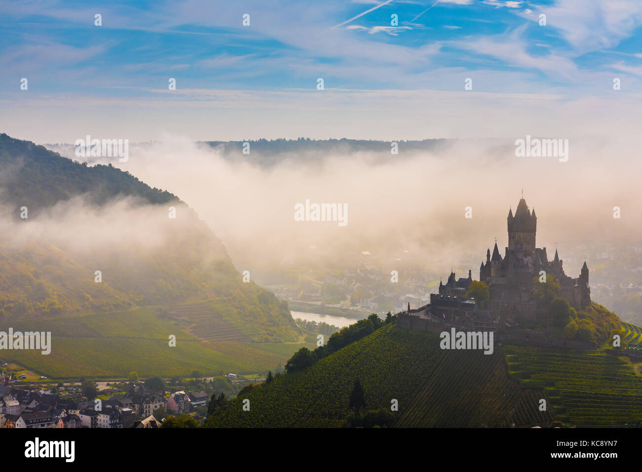 Reichsburg Cochem Castle is more than a castle. It is the largest hill-castle on the Mosel, Germany. Stock Photo