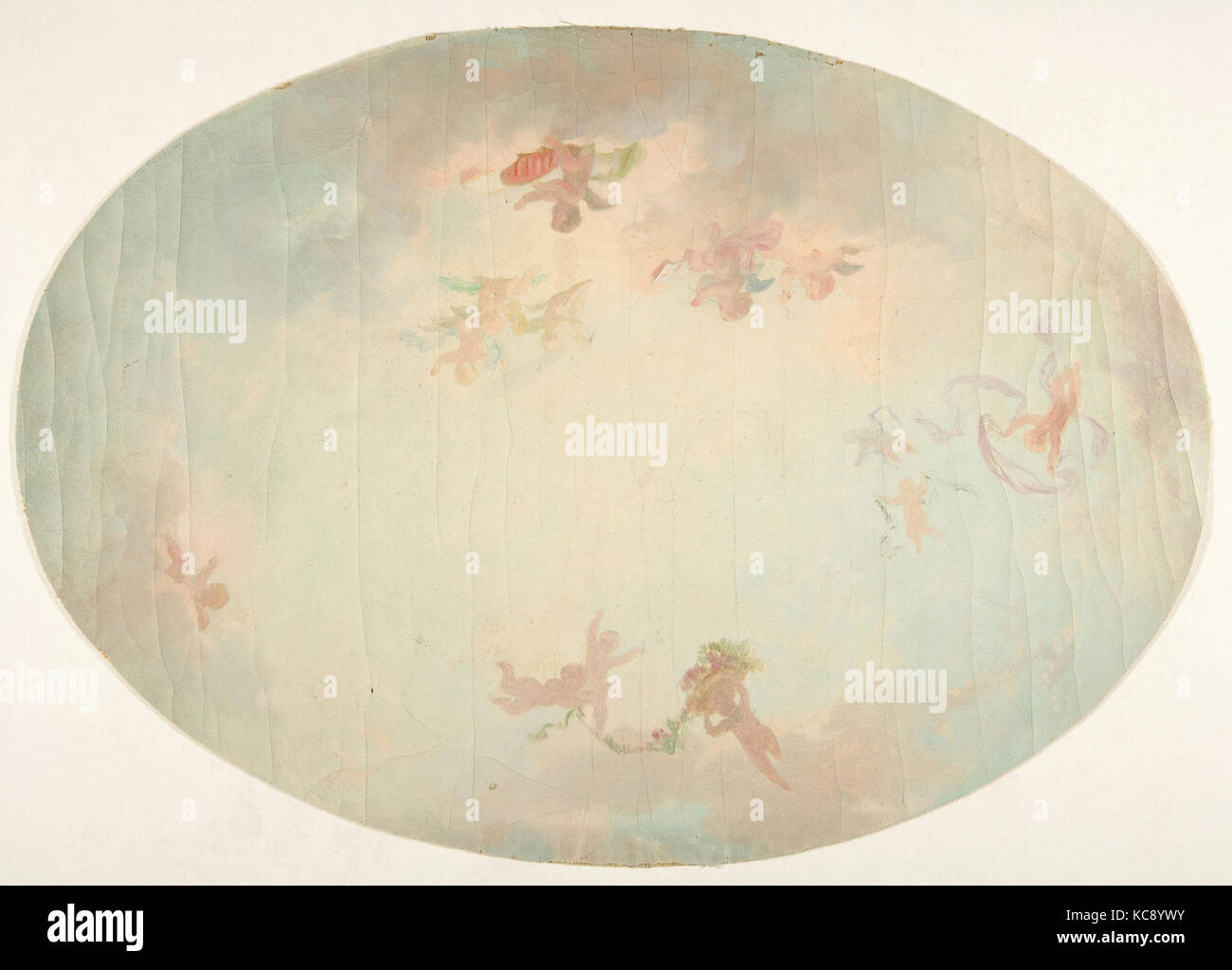 Oval Design For A Ceiling Painted With Putti In Clouds Stock