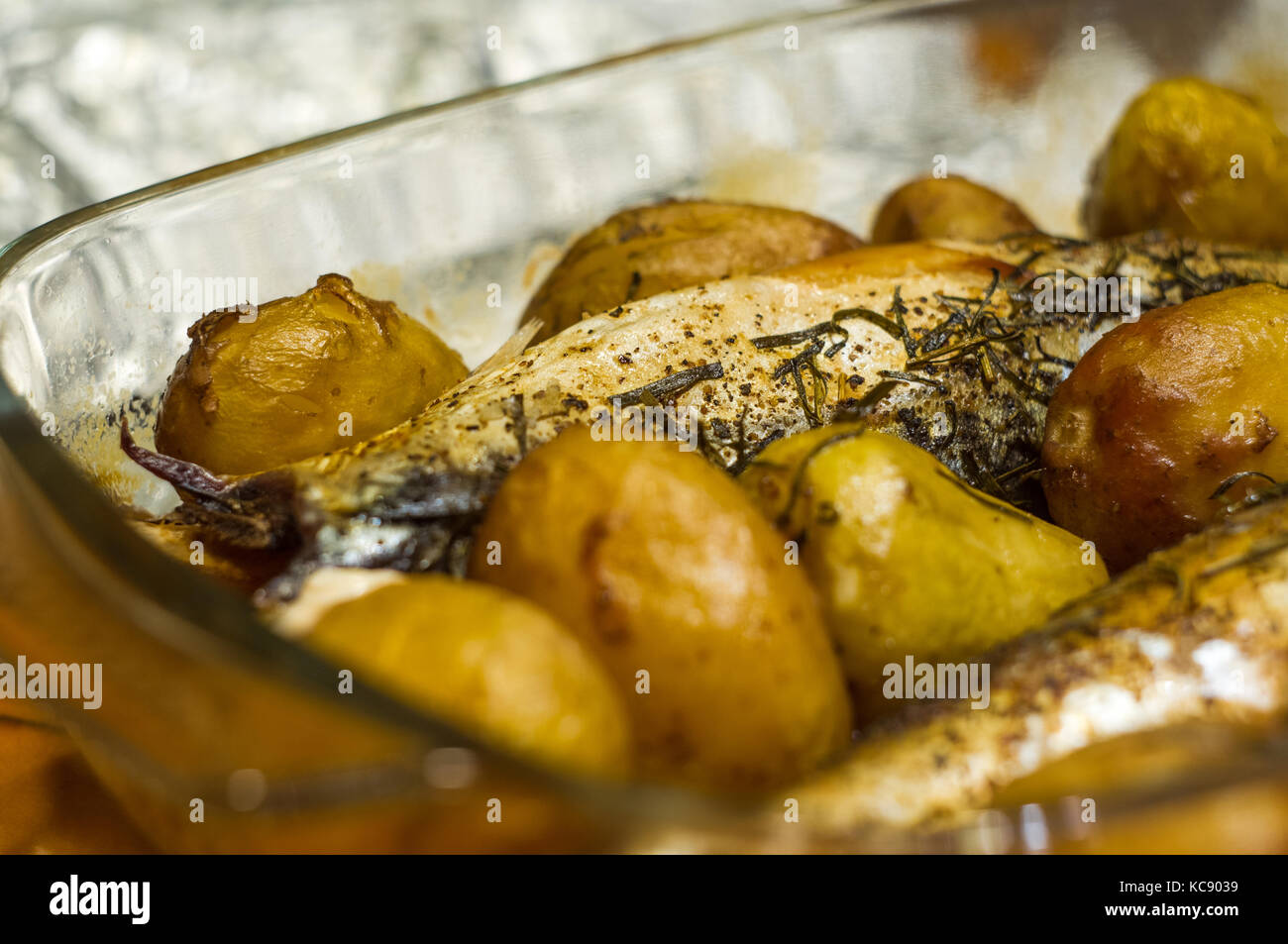 mackerel with potatoes and tarragon baked in the oven Stock Photo Alamy