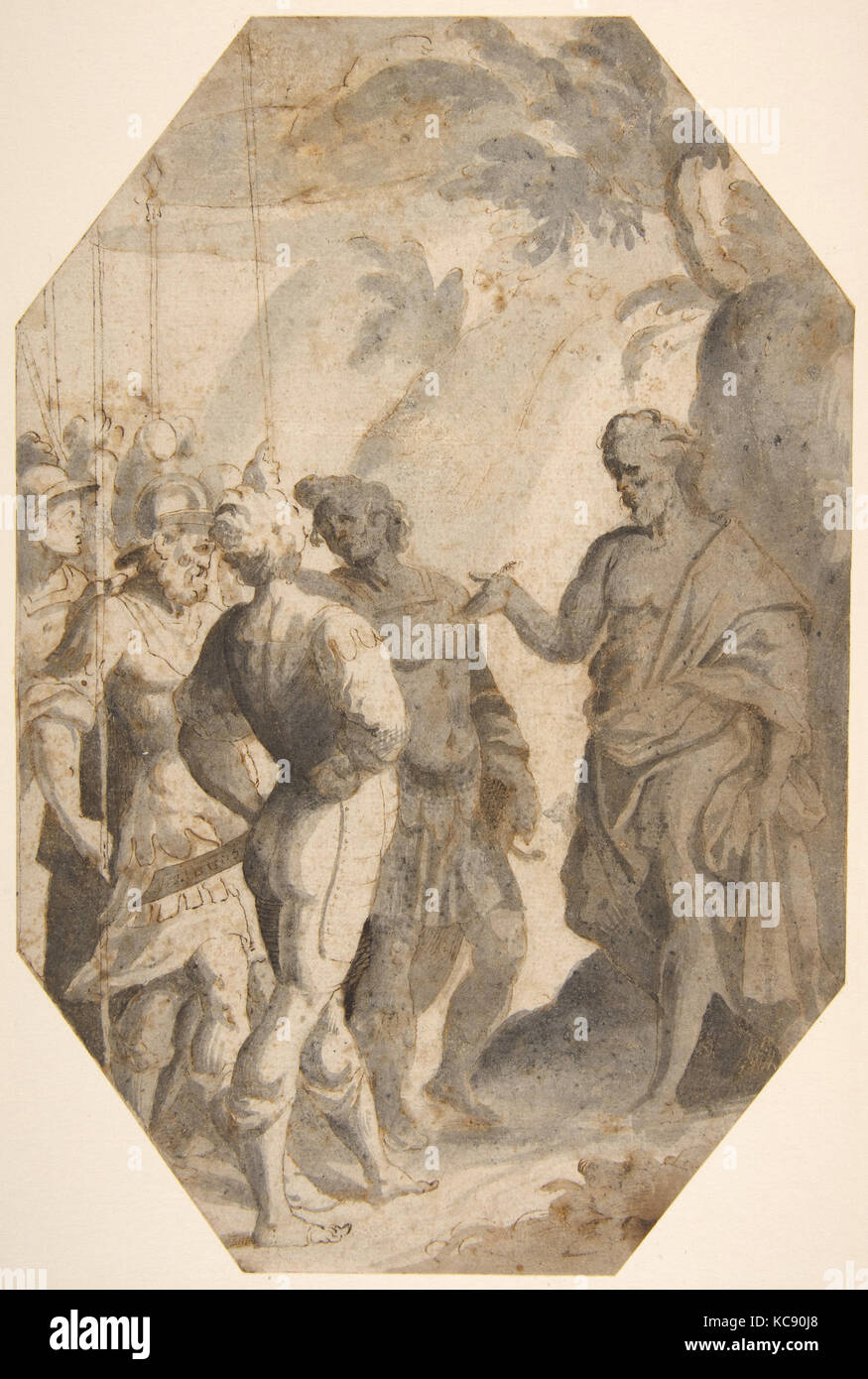 Saint John the Baptist (?) Preaching to a Group of Soldiers, Giovanni Battista Trotti, 16th century Stock Photo