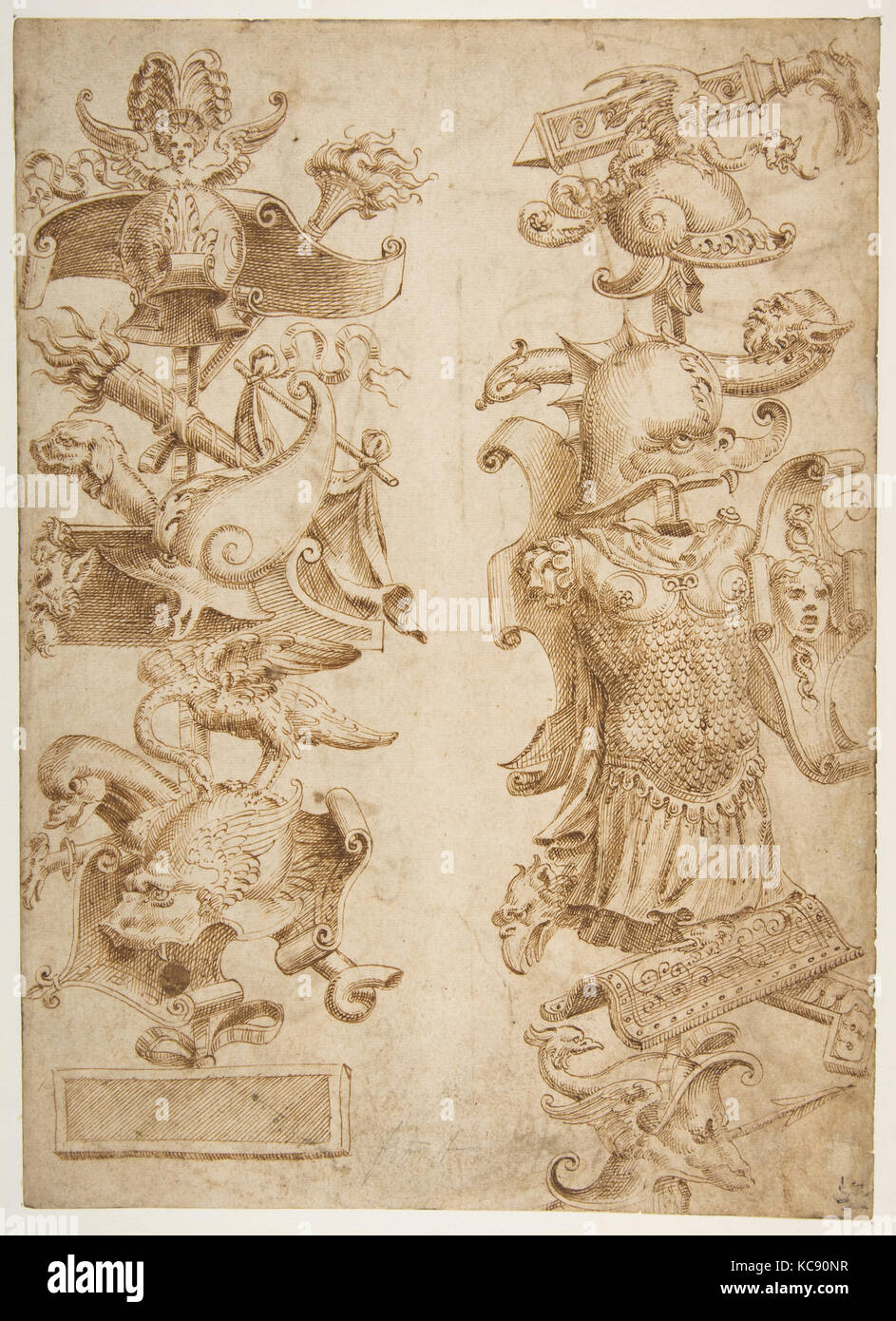 Designs for Ornamental Military Trophies (recto and verso), ca. 1540–70 Stock Photo