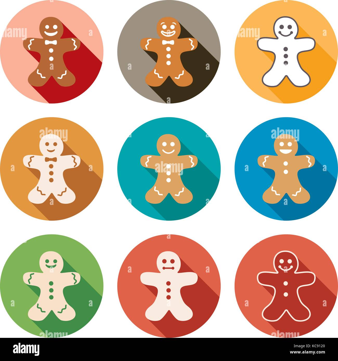 vector flat icons of gingerbread men Stock Vector