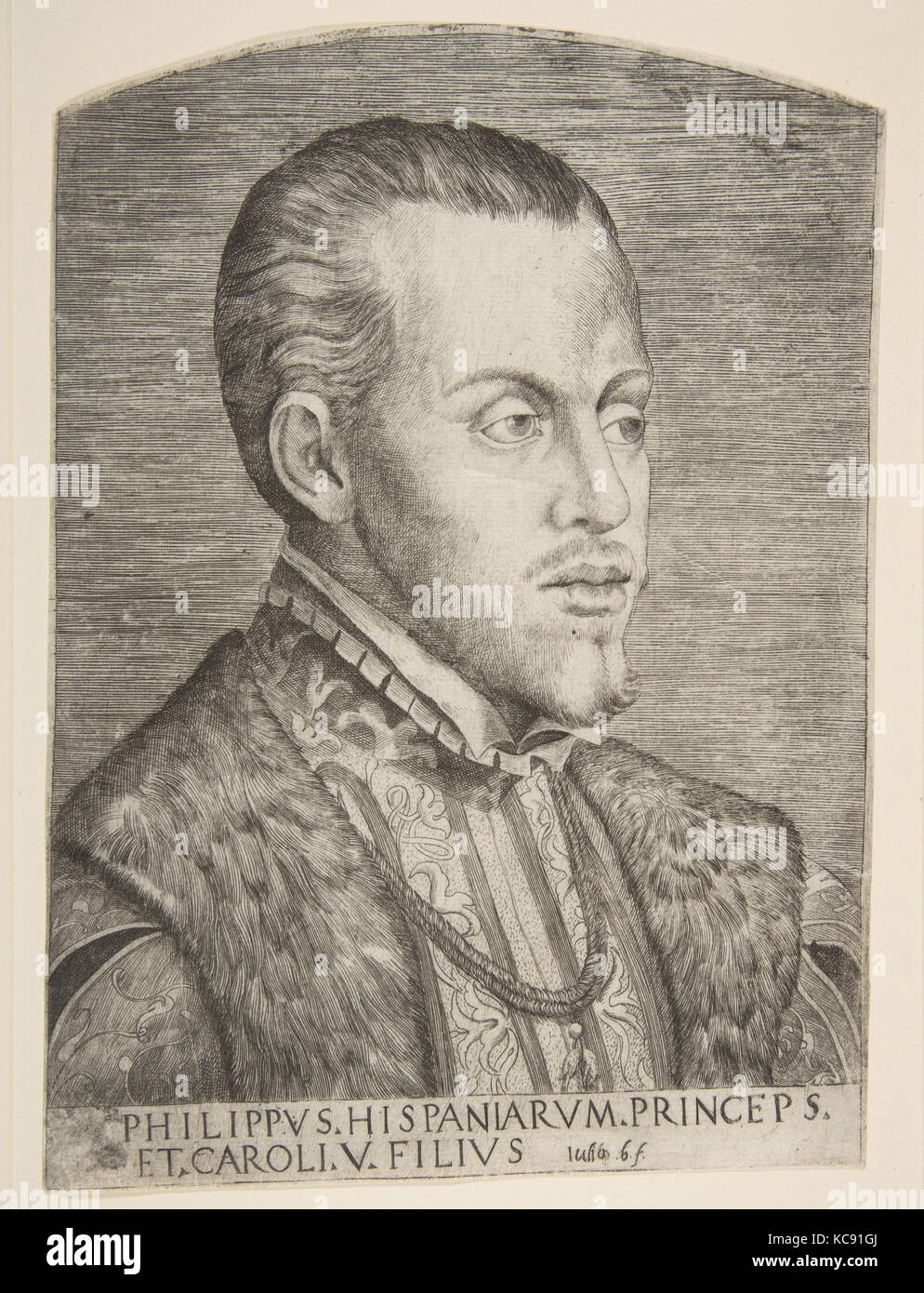 Portrait of Philip II facing right, Giulio Bonasone, ca. 1554 Stock Photo
